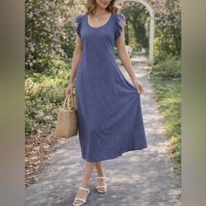 Universal Thread Blue Ruffle Cap Sleeve Midi Dress - Size M
